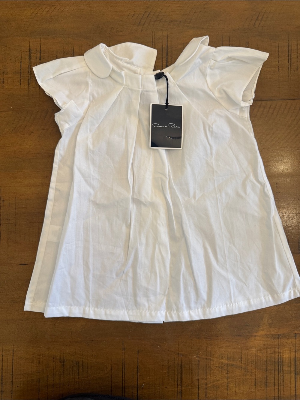 Oscar de la Renta White Girls' Cotton Peter Pan Collar Blouse